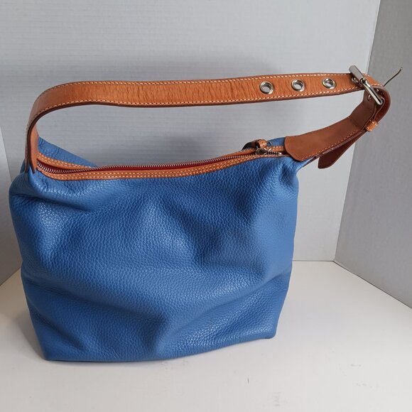 Dooney & Bourke Pebble Leather Blue and Brown Hobo Bag - Picture 2 of 16